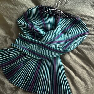 St. John Blue and Purple Striped Zip Down knit cardi